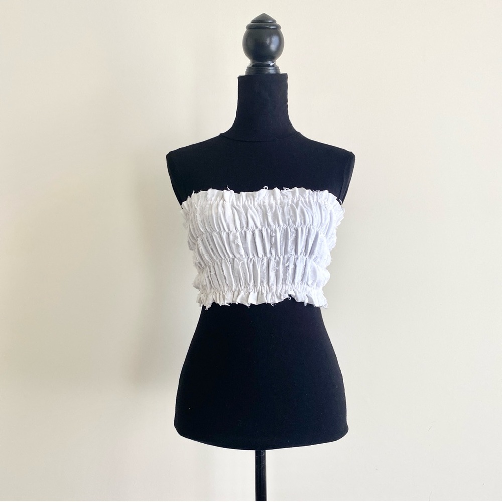 Steele. White Smocked Tube Top size small- white cropped tube top
